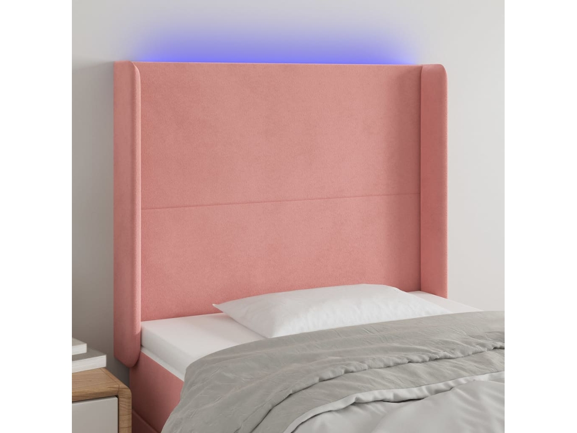 Cabecero con luces LED, terciopelo, 93x16x118/128 cm, rosa