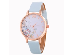 Relógio de Pulso Feminino Zhoulianfa Quartzo Pulseira de Couro Pu Azul Claro