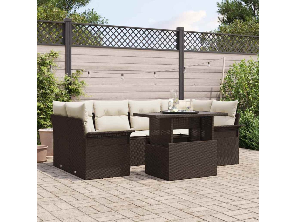 Vidaxl Conjunto de Sofá de Jardim 7 Pcs Castanho Rattan Sintético