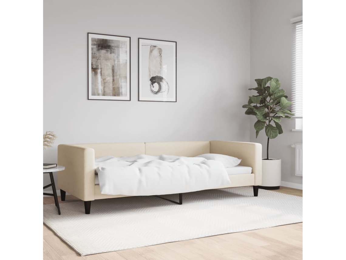 Vidaxl Sofá-cama 90x200 Cm Tecido Cor Creme
