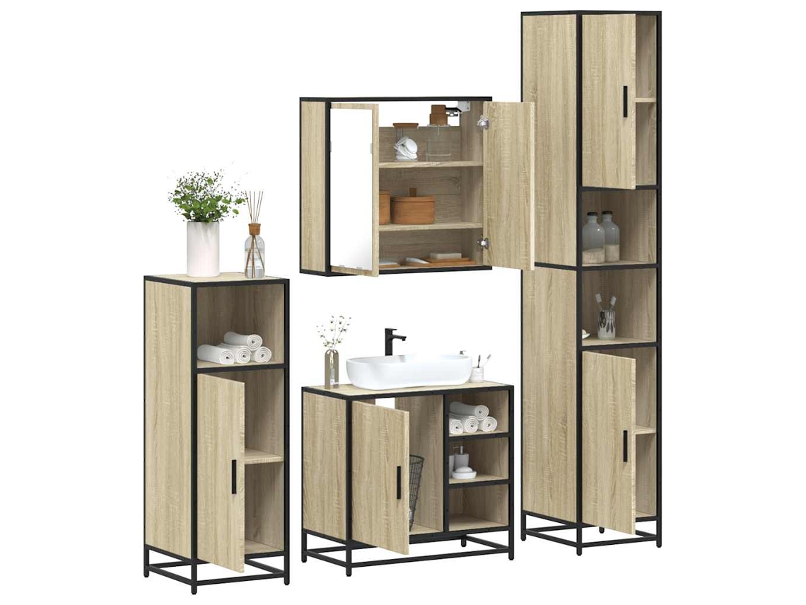 Vidaxl 4 Pcs Conj. Móveis Casa Banho Derivados Madeira Carvalho Sonoma