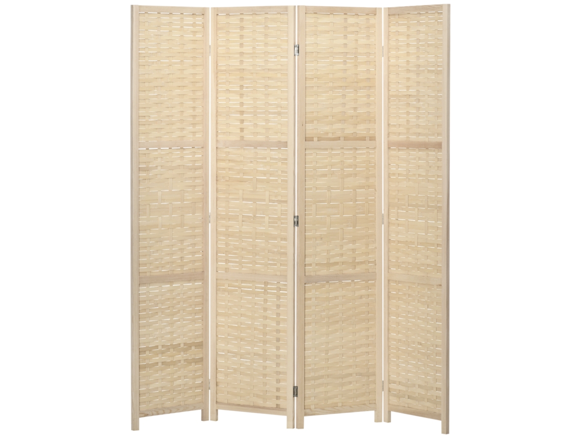 Biombo Bambu Madeira 4 Painéis 170cm Marrom