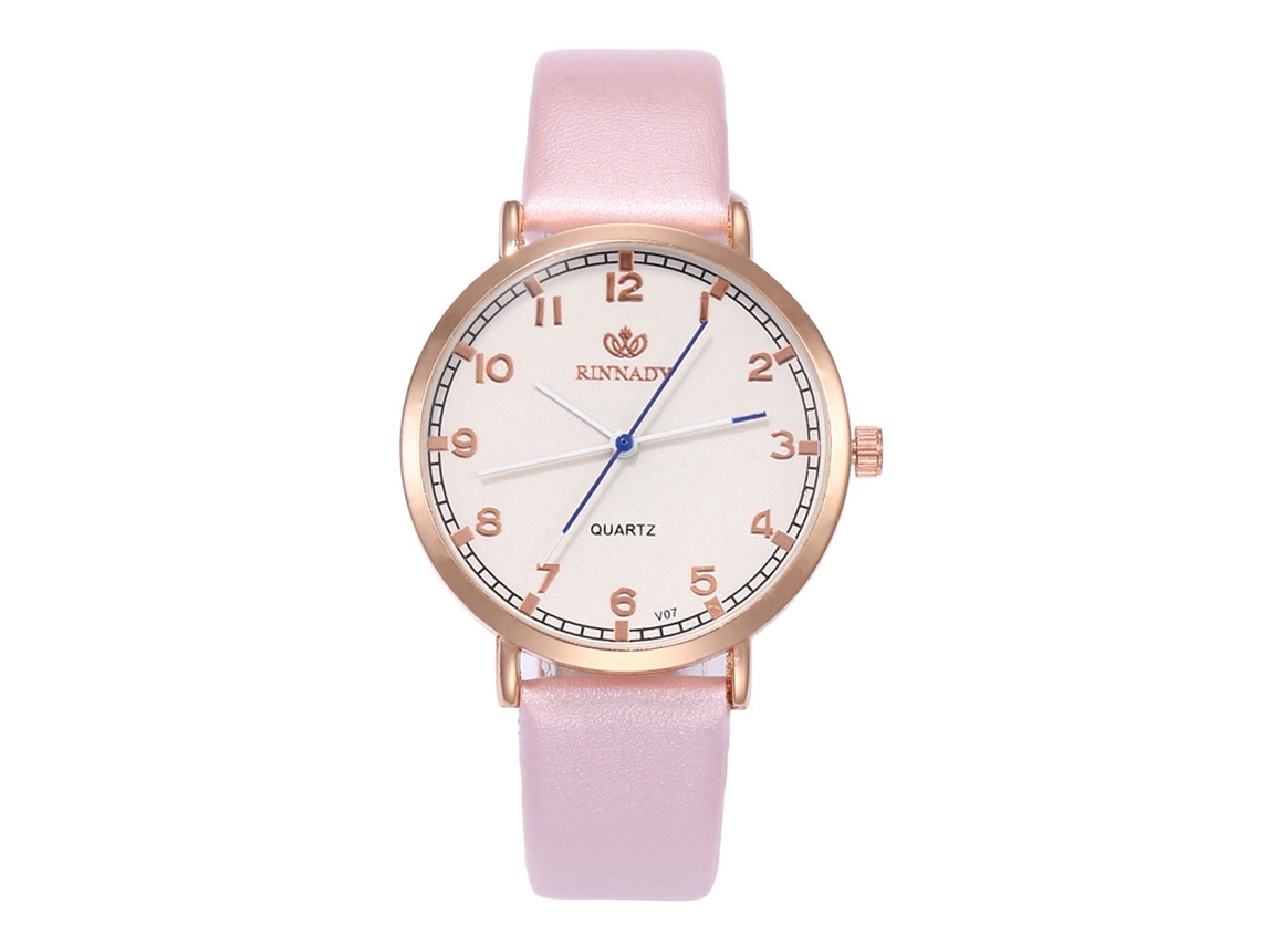 Reloj De Cuarzo De Pareja Casual Con Correa De Cuero Pu Fashion Dial Redondo Simple Rosa