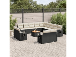 Vidaxl 14 Pcs Conjunto De Sofás P/ Jardim C/ Almofadões Vime Pe Preto