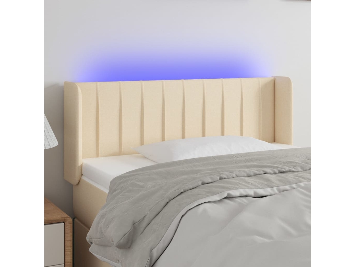 Cabecero con luces LED, tela, 103x16x78/88 cm, color crema