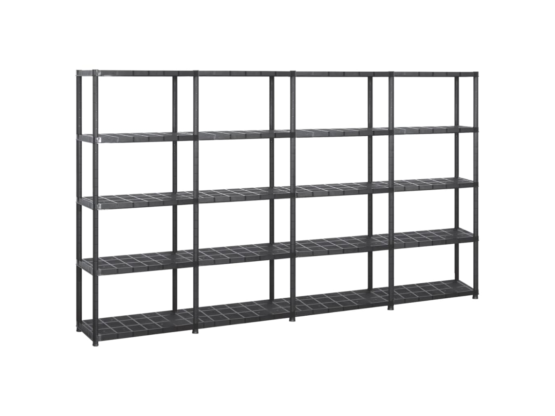 Vidaxl Unidade Com 5 Prateleiras 284x38x170 Cm Plástico Preto