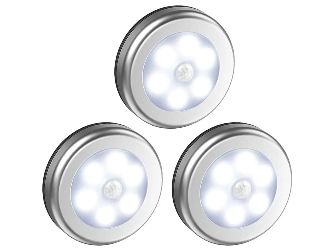 Lurelia, Luz Noturna Led, Sensor Pir, Pilhas Aaa, Magnética, Autoadesiva, Solar, Auto, Branco, Pack 3, Armário, Pátio