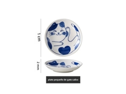 Conjunto de 4 Pratos de Cerâmica Japonesa com um Design Fofo e Criativo de um Gato da Sorte. MDUG (estilo D)