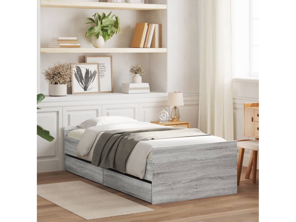 Vidaxl Estrutura Cama Solteiro Pequena C/ Gavetas Cinzento Sonoma