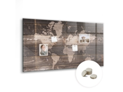 Quadro De Vidro Magnético Mapa Mundi Em Madeira Para A Sala De Estar Espelharte (120x60 Cm)