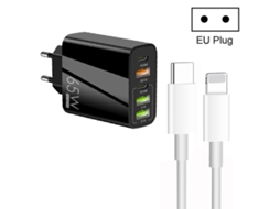 65w Dual Pd Tipo C + 3 Usb multiporta com 3a Tipo C para Cabo de Dados de 8 Pinos, plugue UE preto XIAOMOYU