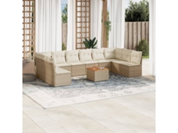 11 Pcs Conjunto Sofás De Jardim C/ Almofadões Vime Pe Bege Dkd Home Decor