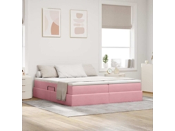 Vidaxl Cama com Arrumação e Colchão Rosa 180 X 200 Cm Veludo