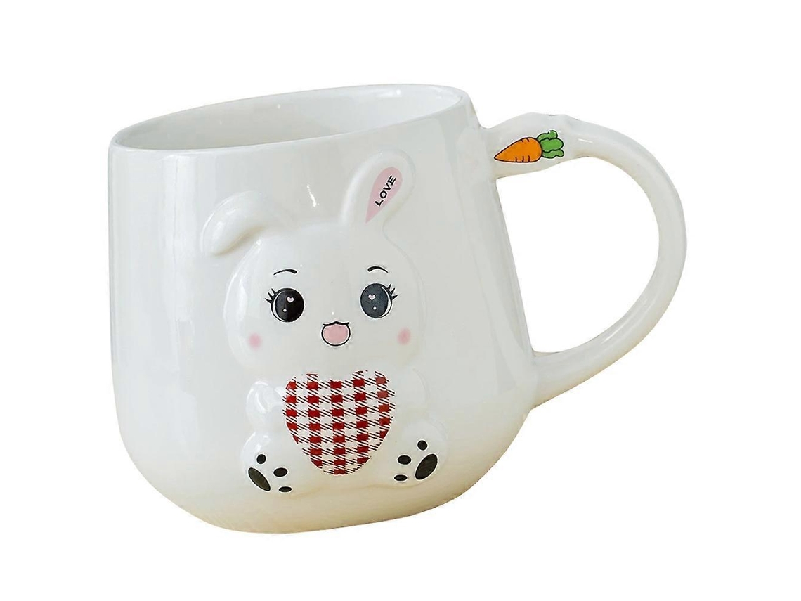 Caneca De Café De Escritório Com Alça 3 Peças Coelho Branco Cerâmica Relevo Canecas De Água