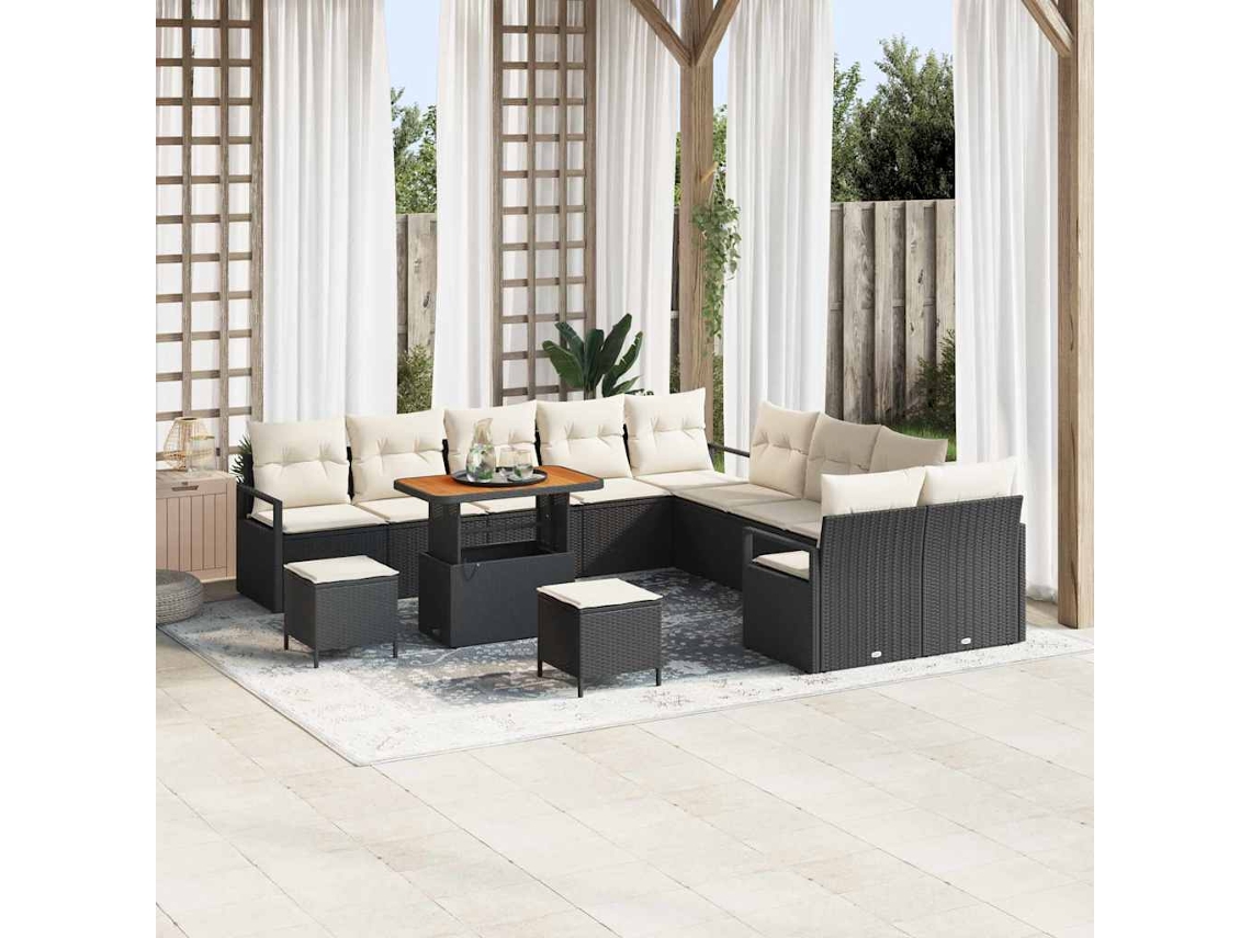 Vidaxl Conjunto De Sofá De Jardim 13 Unid. Preto Vime Pe