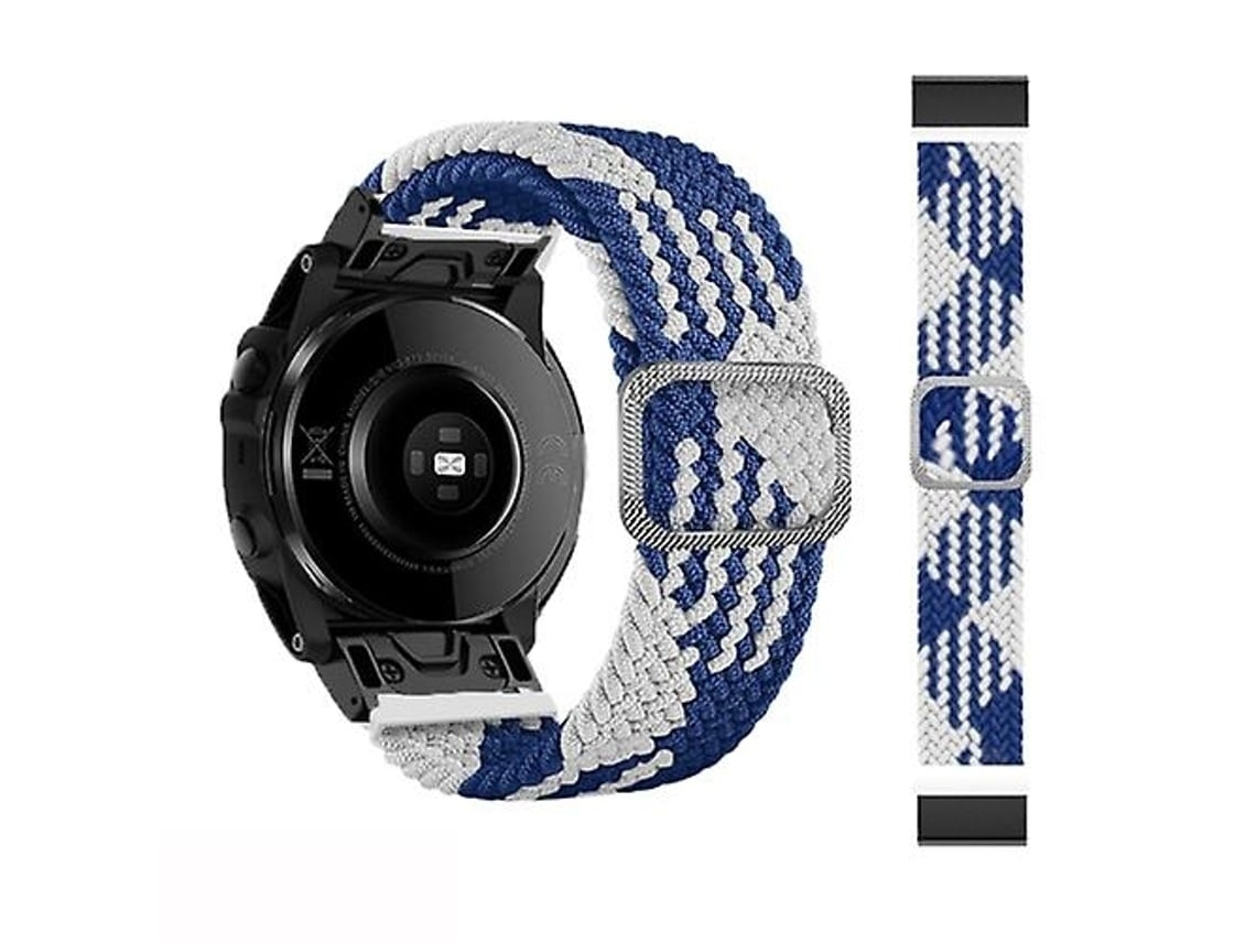 Pulseira De Relógio Lurelia Para Garmin Fenix 7 Ajustável De Nylon Trançado Com Elasticidade Azul E Branco