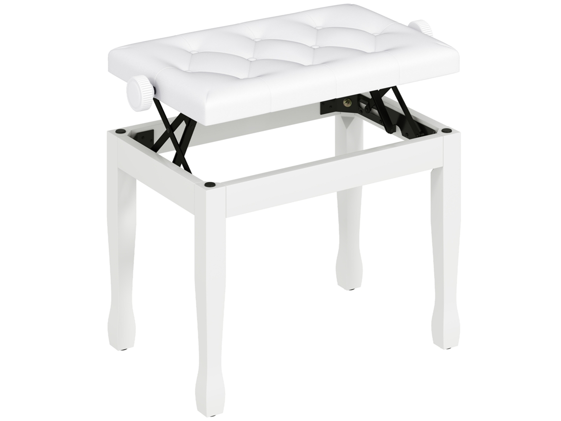 Banco Piano 55cm, Ajustável, Couro Sintético. 64x35x45 Branco