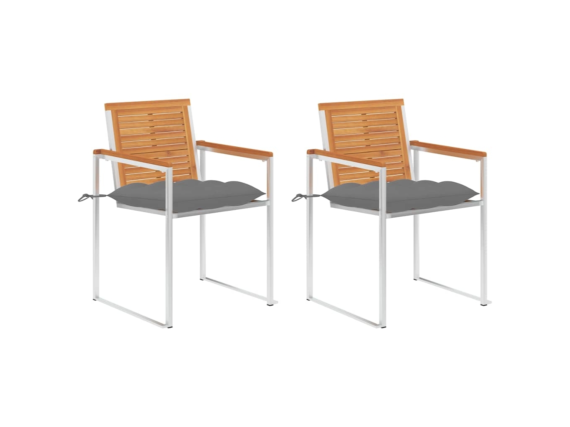 Vidaxl Cadeiras De Jardim Com Almofadões 2 Pcs Acácia Maciça E Aço
