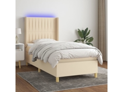 Vidaxl Cama Box Spring C/ Colchão E Led 90x200 Cm Tecido Cor Creme