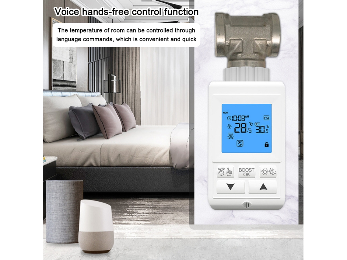 Válvula Termostática Trv Tuya Zigbee com Lcd Controle App Alexa Google Assistant