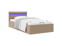 Vidaxl Cama Hidrául. Arrumação E Led 100x200cm Couro Artif. Cappuccino