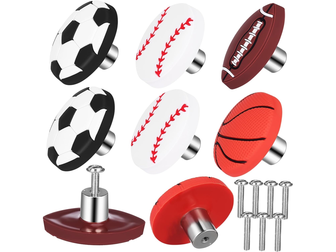 Angoily Conjunto De 8-puxadores Gaveta Para Cômoda Em Formato Bola Esportiva, Para Meninos E Meninas, Em Pvc E Liga De