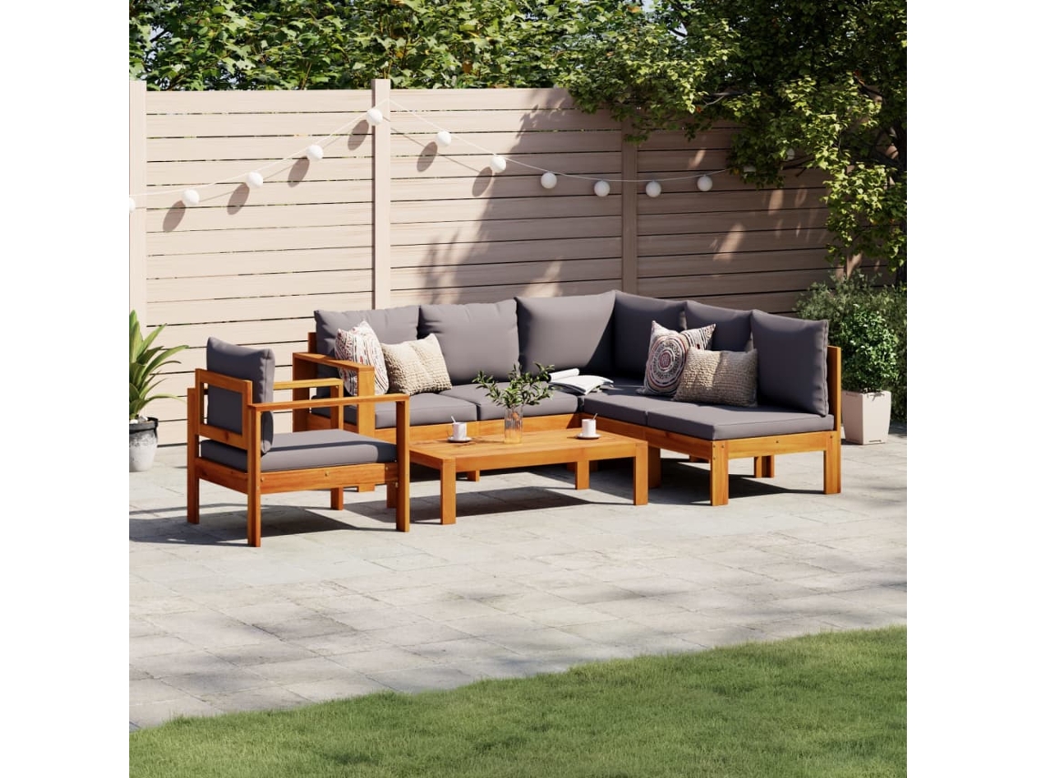 Vidaxl 5 Pcs Conjunto De Sofás De Jardim Com Almofadões Acácia Maciça
