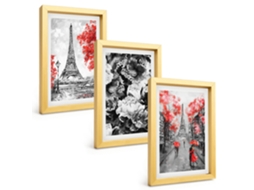 Galeria De Pinturas Muraistorre Eiffel, Pinturas Cinza Moldura Dourada Fotos Para O Escritório Espelharte (3 Peças 20x30 Cm)