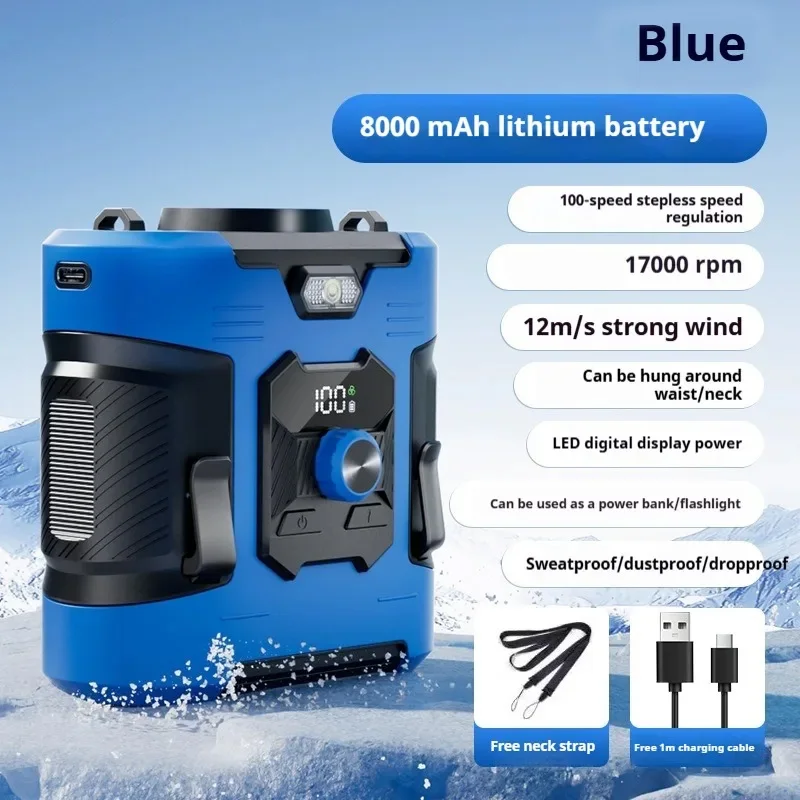 (azul) Ventilador de Cintura, Portátil para Esportes Ao Ar Livre E Camping, Com Carregamento USB.