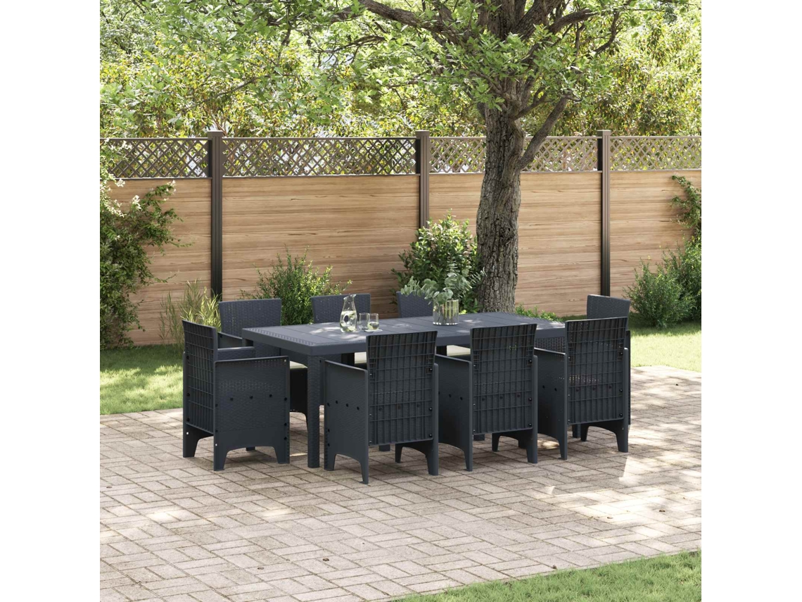 Vidaxl Conjunto De Jantar Para Jardim 9 Unid. Antracite Polipropileno