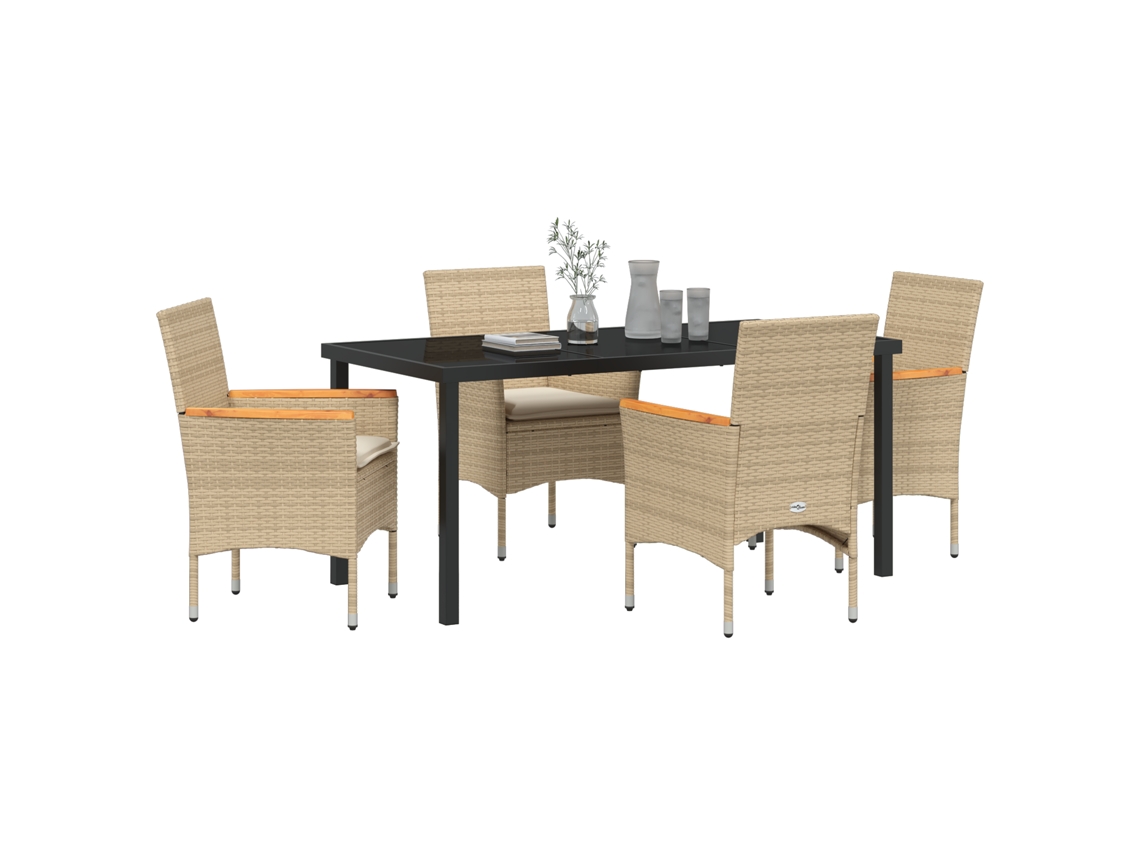 Conjunto 5 De Jantar Para Jardim Com Almofadas Vidaxl Rattan Polipropileno Bege