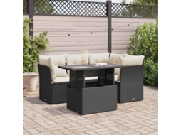 Vidaxl 5 Pcs Conjunto Sofás De Jardim Com Almofadões Vime Pe Preto