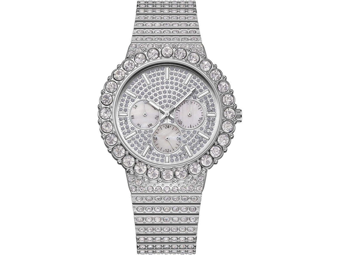 Lurelia Relógio Masculino, Data/calendário, Detalhes Com Strass, Aço Inoxidável, Prata