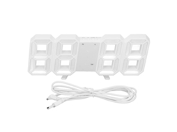 Relógio de parede digital 3D LED com hora, data, temperatura, controle de voz, ajuste automático de brilho, branco e azul.