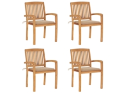 Cadeiras De Jardim Empiháveis C/ Almofadões 4 Pcs Teca Maciça Dkd Home Decor