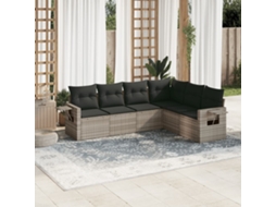 Vidaxl 6 Pcs Conj. Sofás Jardim Com Almofadões Vime Pe Cinzento-claro