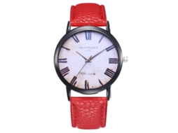 Reloj De Cuarzo Unisex Con Correa De Cuero Pu Moda Dial Redondo Números Romanos Rojo