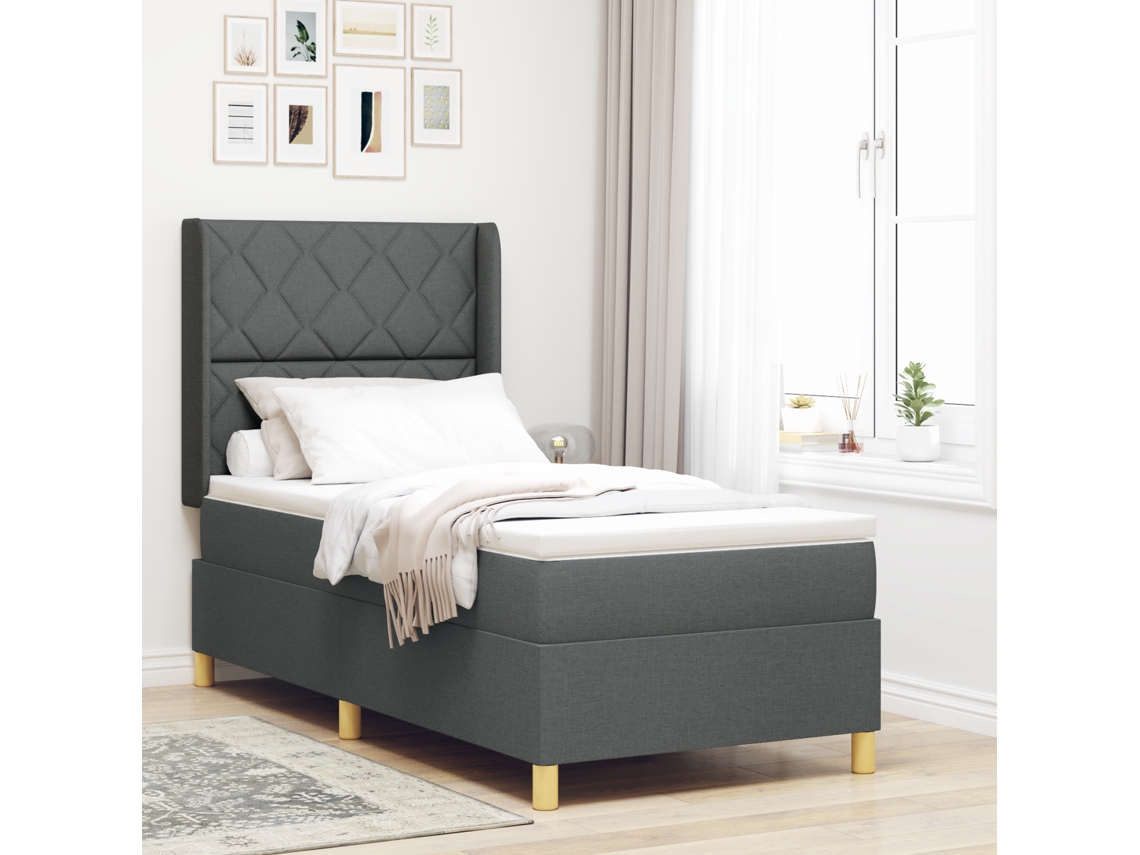 Cama Box Spring Com Colchão Cinza Escuro 100x200 Cm Tecido