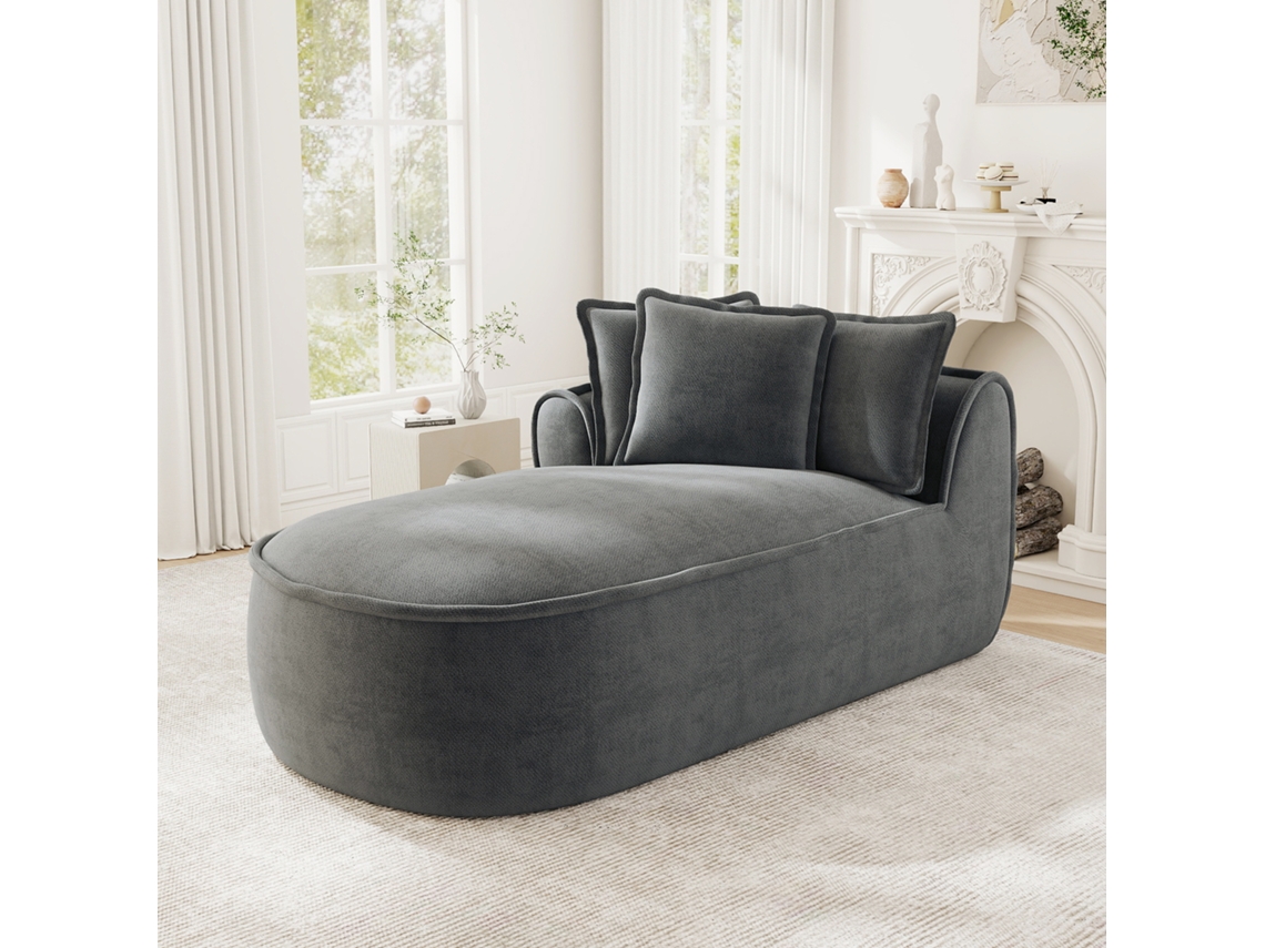 Manchester Chaise Esquerda Com Almofadas Em Chenille, Cinza