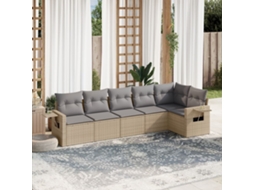 Vidaxl 6 Pcs Conjunto De Sofás P/ Jardim Com Almofadões Vime Pe Bege