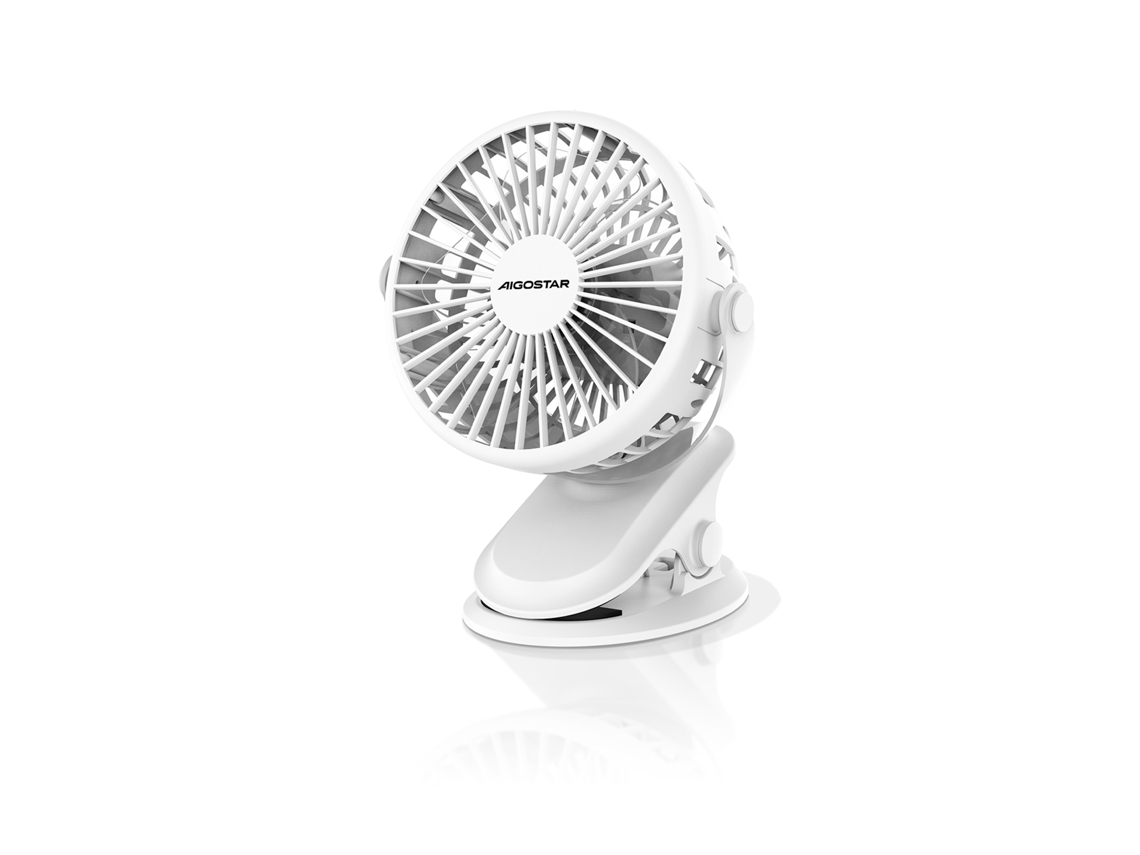 Ventilador Portátil Com Clipe, 6 Polegadas, 5 Pás, 3 Velocidades, Capacidade De 1500mah, Branco