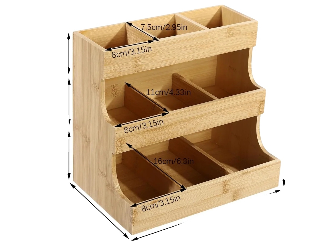 Suporte Para Sachês De Chá, 9 Compartimentos, Design Em 3 Camadas, Marrom