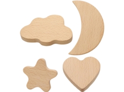Conjunto De 4 Puxadores De Madeira Para Móveis, Design De Desenho Animado, Bege | Instalação Simples Com Furação