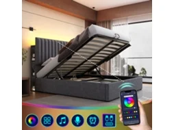 Cama 160x200 Led App Usb-c Com Arrumação Cinza