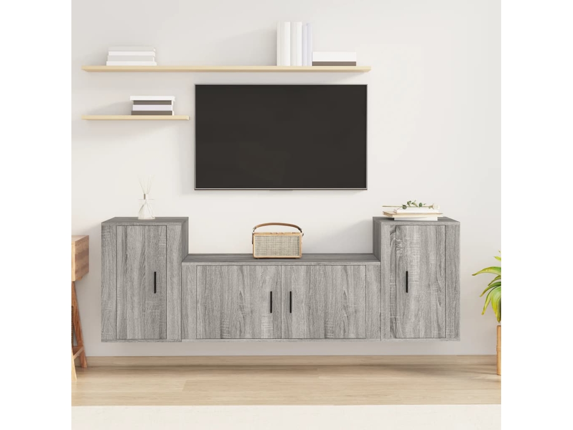 Conjunto Móveis De Tv 3 Pcs Madeira Processada Sonoma Cinza