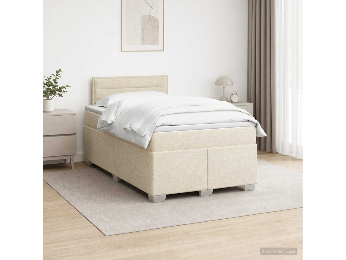 Vidaxl Cama Box Spring Com Colchão E Led Creme 120 X 190 Cm Tecido