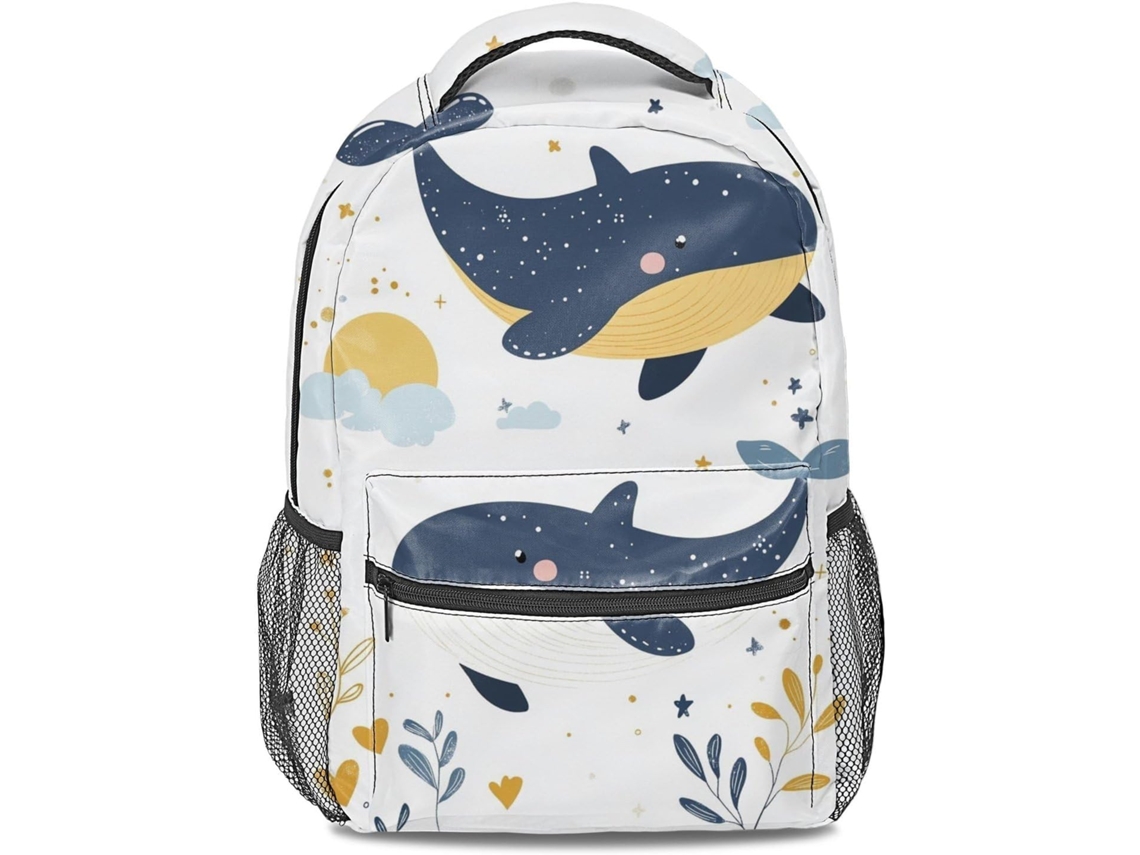 Mochila Com Estampa De Baleia Azul E Céu Estrelado, 40,6 Cm, Escolar, 3d Desenho Animado Para