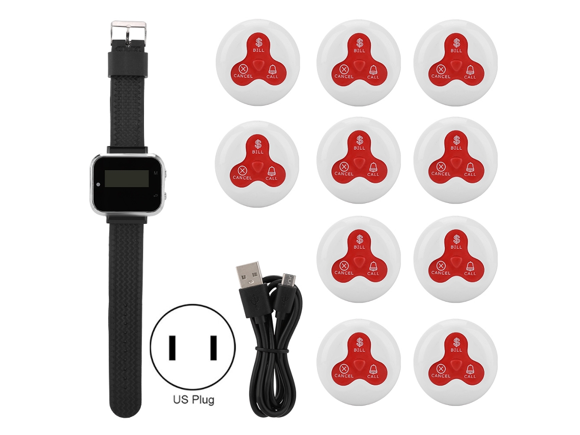 Pager Sem Fio Para Cuidador Sistema De Chamadas Para Restaurante 1 Receptor Móvel + 10 Pagers De Silicone