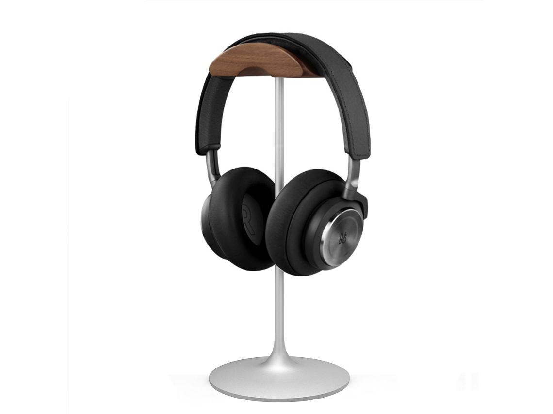 Suporte Para Headphone,base Sólida, Design Nogueira + Alumínio, Universal Over-ear Prata