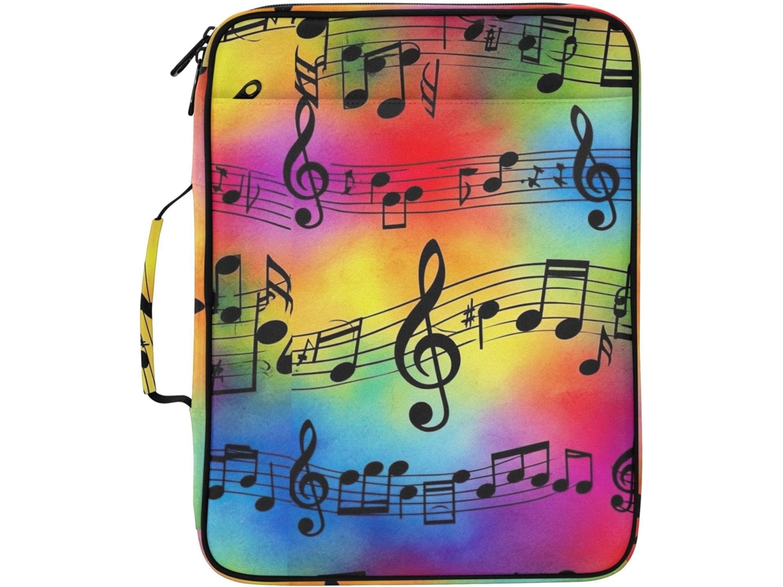 Pasta Expansível Preta Com Partituras Musicais, Efeito Degradê, Organizador Com 7 Bolsos, Fichário De 3 Argolas E